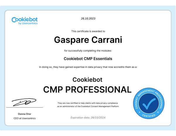 Immagine del Certificato Cookiebot Management Platform (CMP) Professional/Cookiebot Management Platform (CMP) Professional Certificate image