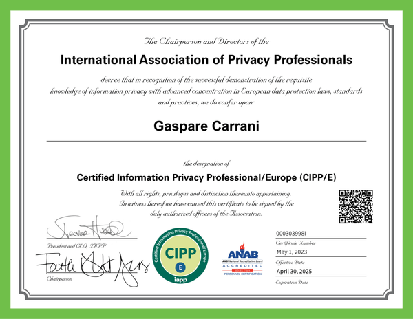 Immagine del certificato della IAPP/IAPP Certificate image